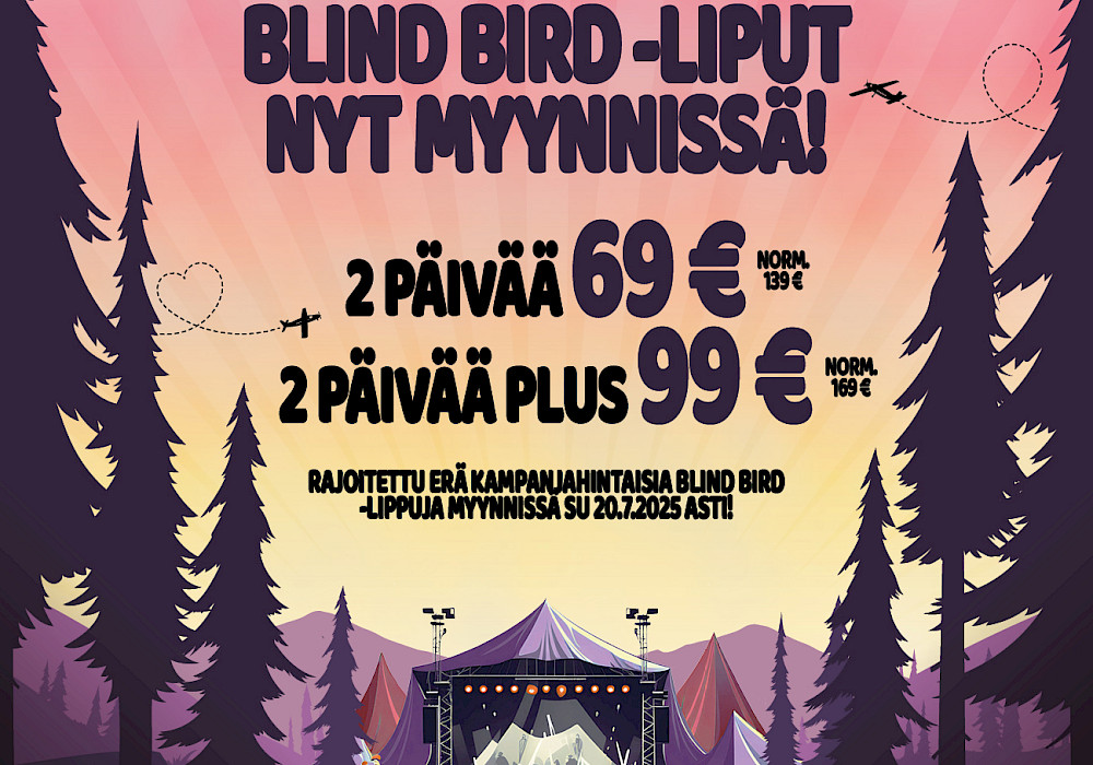 Huippuedulliset BLIND BIRD -liput Hiidenkirnu Festival 2026 -tapahtumaan on avattu myyntiin!