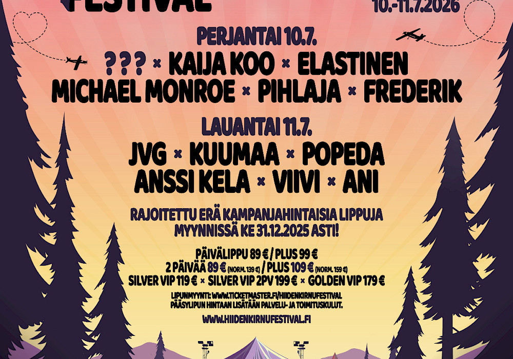 Suosittu Hiidenkirnu Festival juhlitaan Nummelan pesäpallostadionilla heinäkuussa 2026!