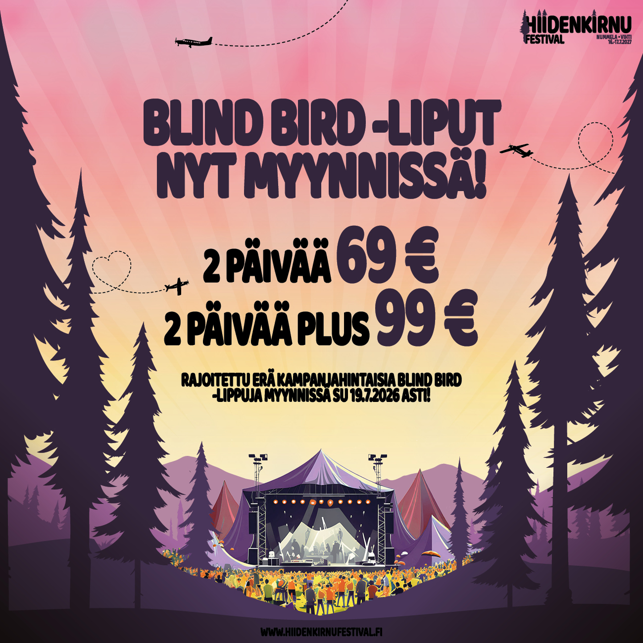 Huippuedulliset BLIND BIRD -liput Hiidenkirnu Festival 2027 -tapahtumaan on avattu myyntiin!